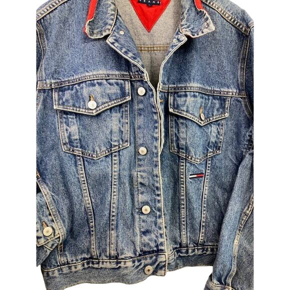 Vintage Denim Jacket with red contrast by Tommy Hilfiger L - Picture 3 of 9